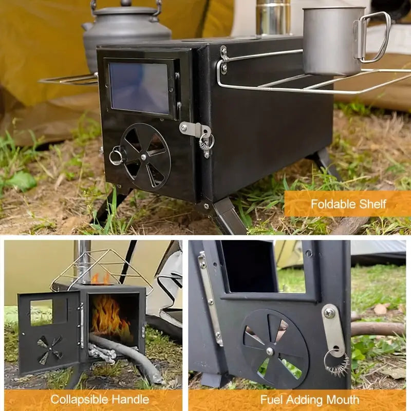 Portable Wood Burning Tent Stove - Black-3
