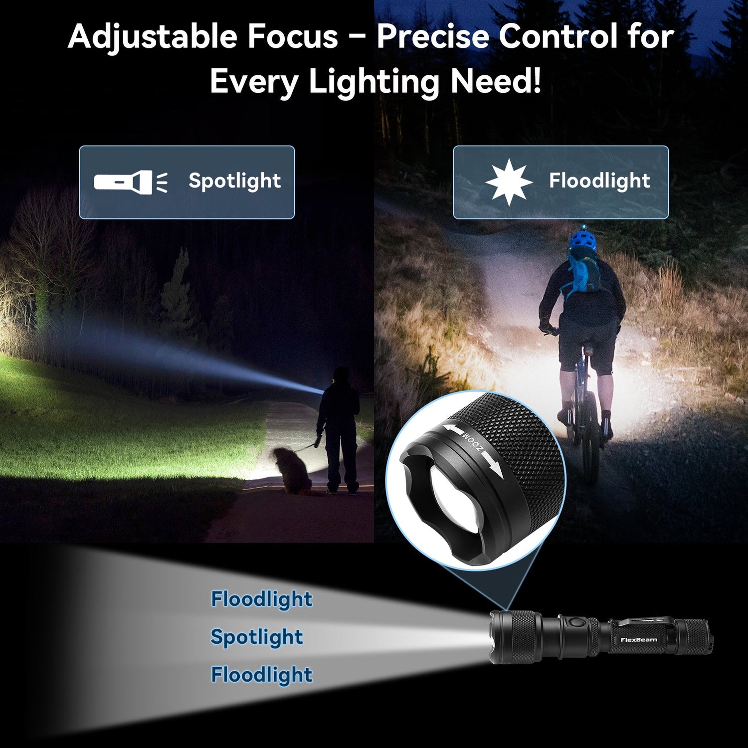 FlexBeam- 1200 Lumen Adjustable Beam Rechargeable Flashlight