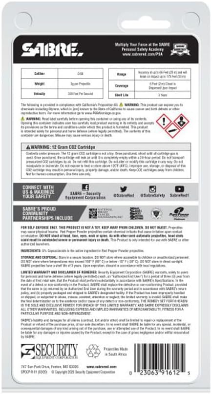 Sabre 14 Live 0.68 Cal Projectiles With 2 CO2 Cartridges