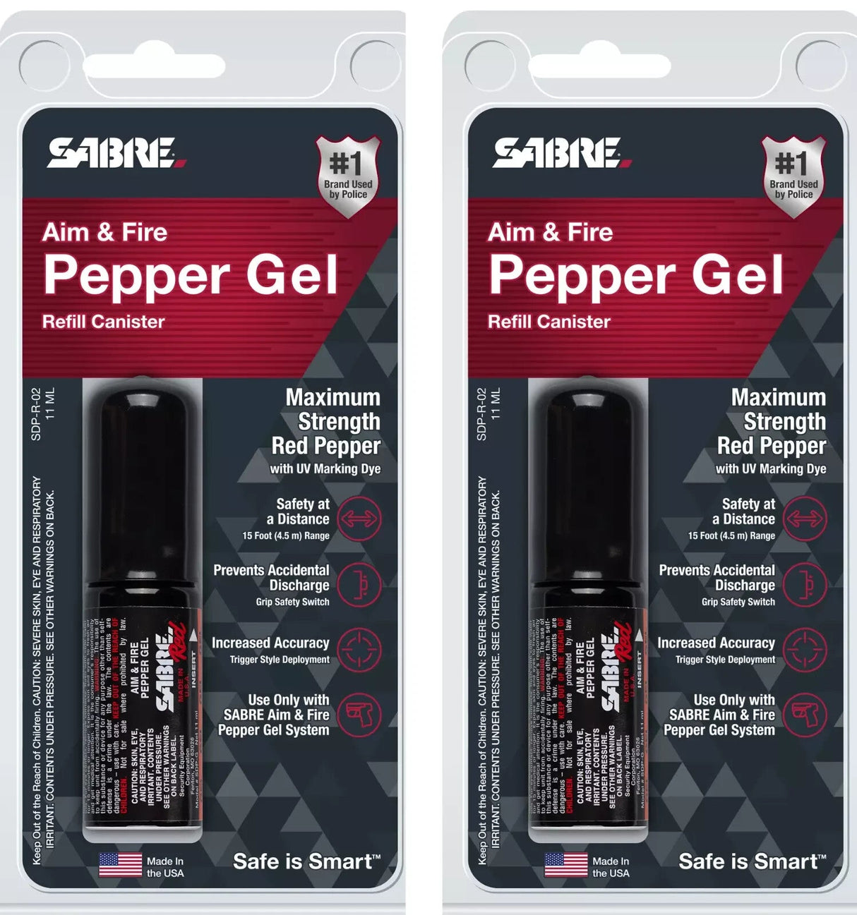 SABRE Red Aim and Fire Pepper Gel Refill Canister 2 Pack with UV Marking Dye USA