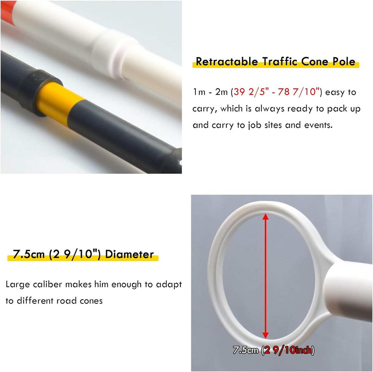 Retractable Traffic Cone Bar The Crew Hangar Ultra Visible Reflective Poles 3.3 To 6.6 Ft For Public Areas Pack 10 To 50