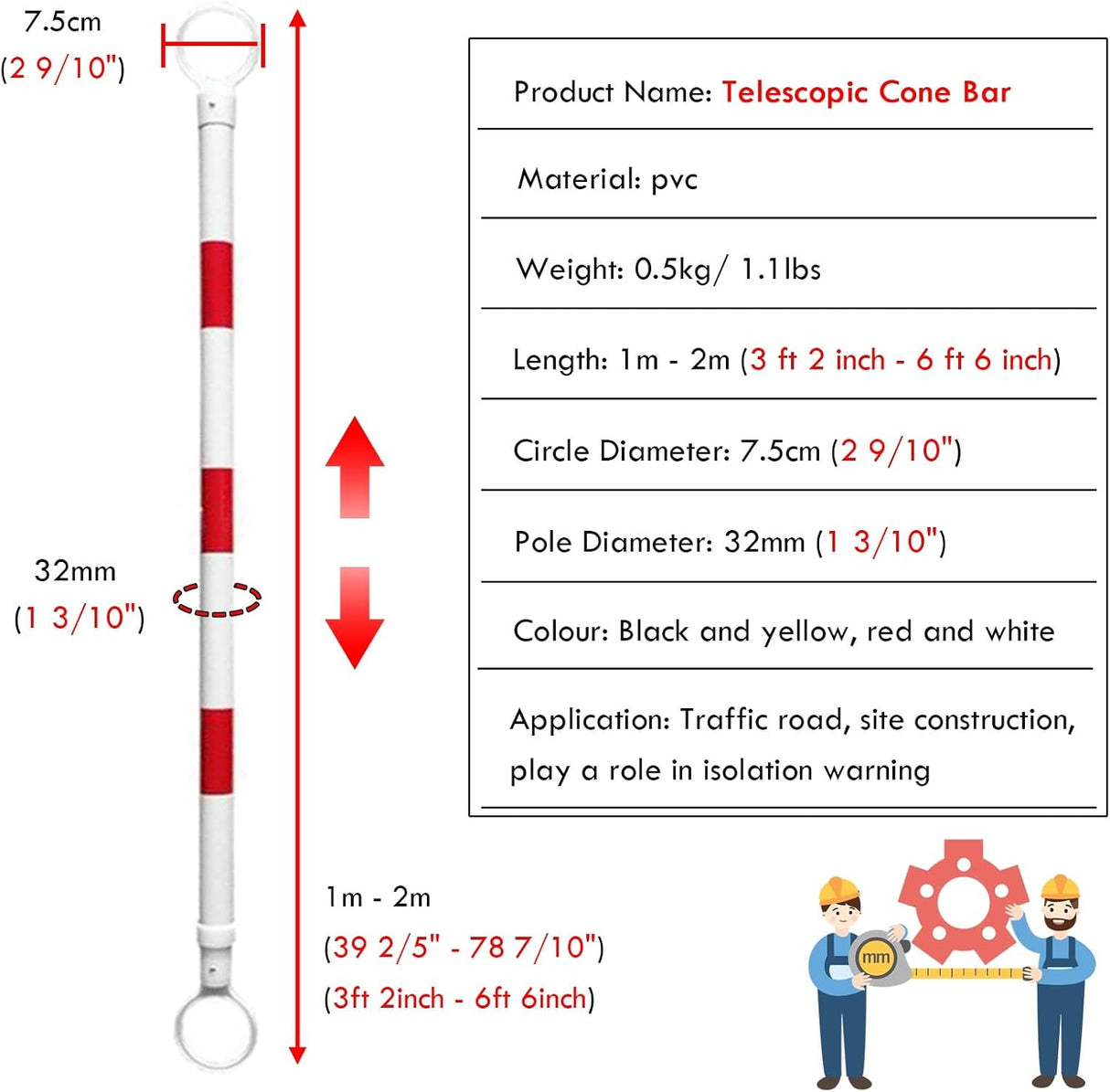 Retractable Traffic Cone Bar The Crew Hangar Ultra Visible Reflective Poles 3.3 To 6.6 Ft For Public Areas Pack 10 To 50
