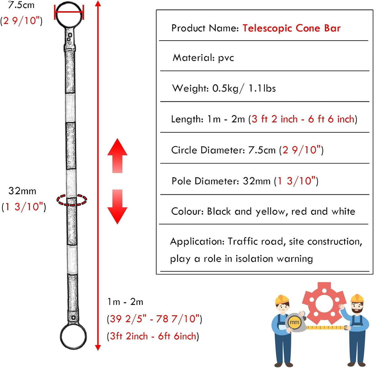 Retractable Traffic Cone Bar The Crew Hangar Ultra Visible Reflective Poles 3.3 To 6.6 Ft For Public Areas Pack 10 To 50