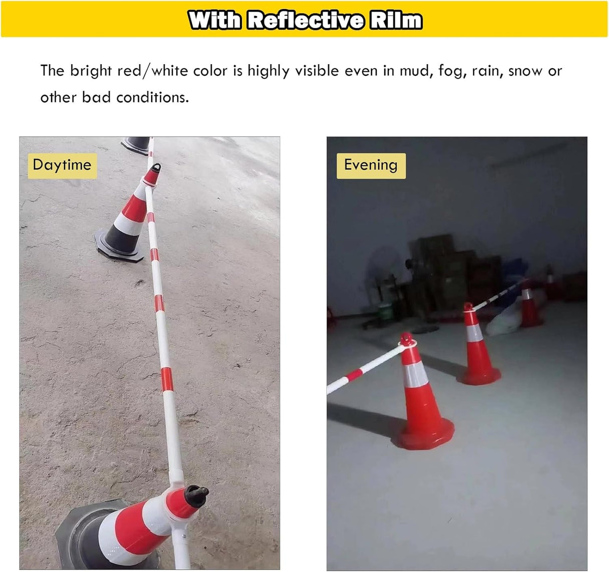 Retractable Traffic Cone Bar The Crew Hangar Ultra Visible Reflective Poles 3.3 To 6.6 Ft For Public Areas Pack 10 To 50