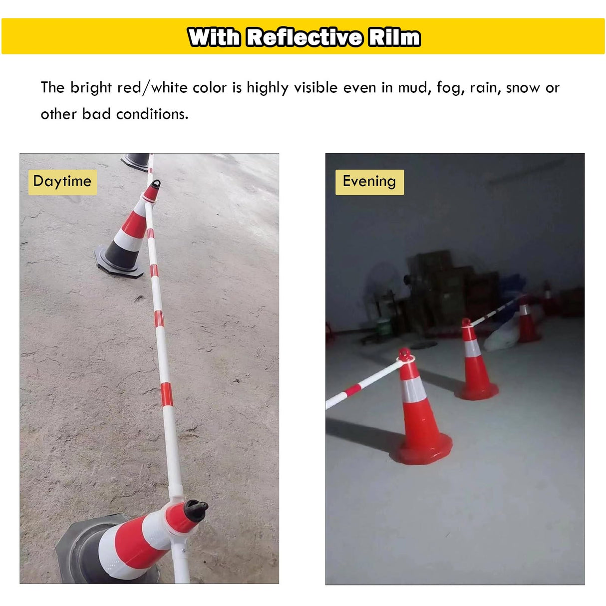 Retractable Traffic Cone Bar The Crew Hangar Ultra Visible Reflective Poles 3.3 To 6.6 Ft For Public Areas Pack 10 To 50