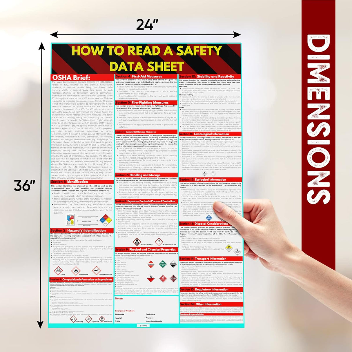 Safety Data Sheet Poster SDS MSDS Readable 24x36 UV Coated Sign For OSHA HMIS Compliance The Crew Hangar