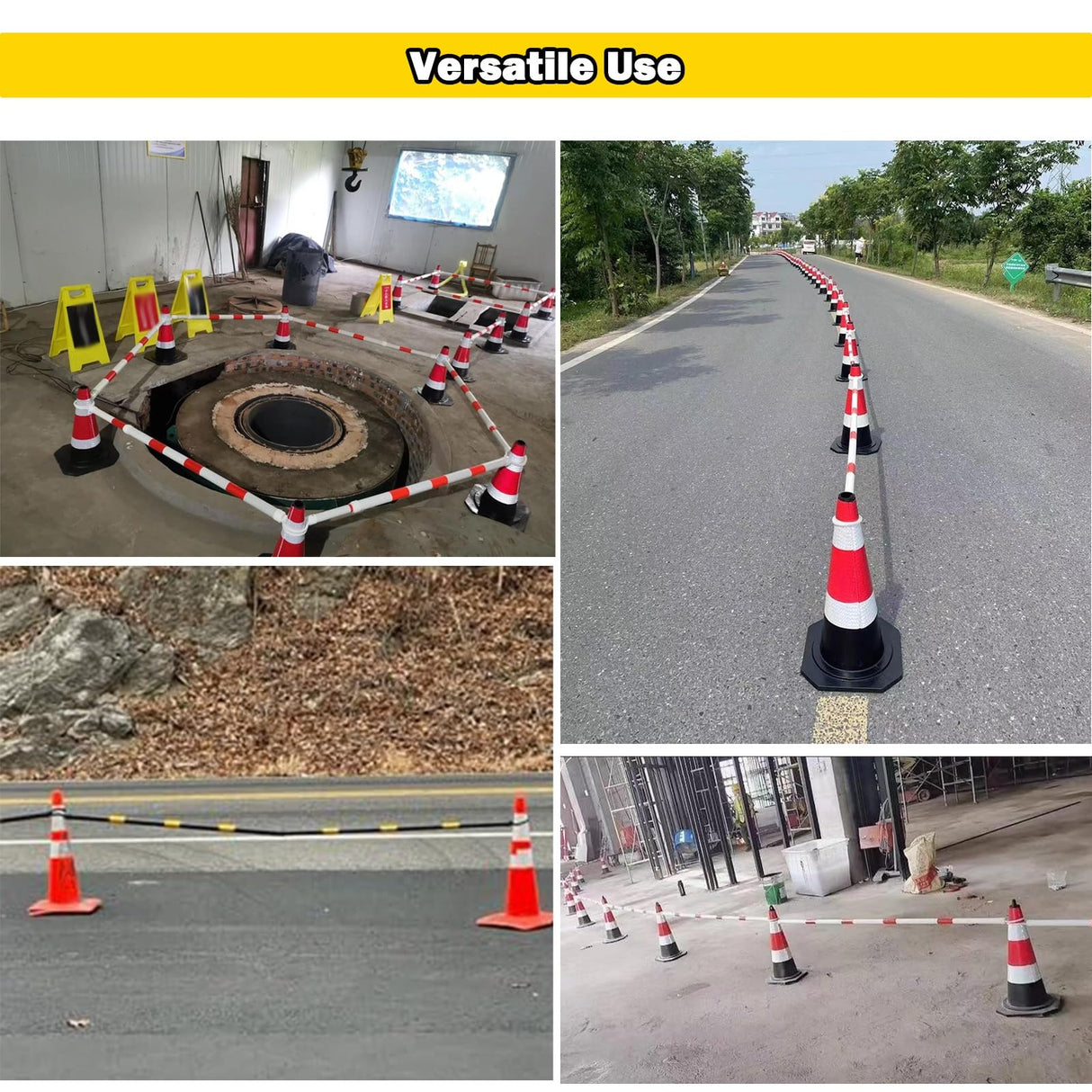 Retractable Traffic Cone Bar The Crew Hangar Ultra Visible Reflective Poles 3.3 To 6.6 Ft For Public Areas Pack 10 To 50