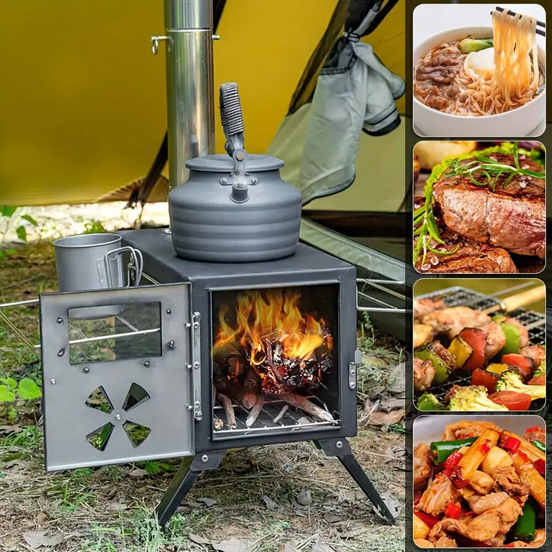 Portable Wood Burning Tent Stove - Black-1