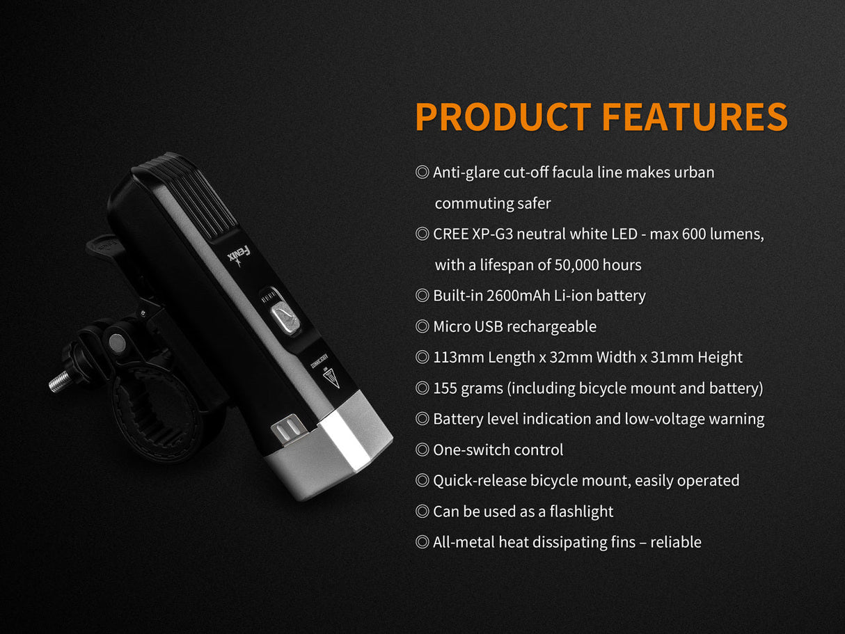 Fenix BC25R LED Bike Light 600 Lumen - Trail-Tested Gear