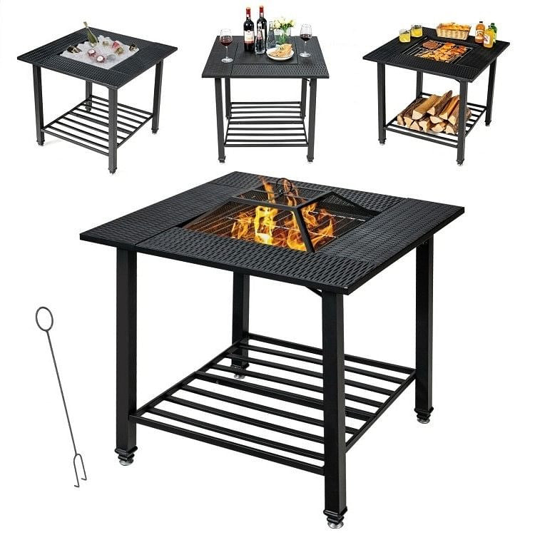 4in1 Square Fire Pit Grill IceBucket Table -Adventure-Ready