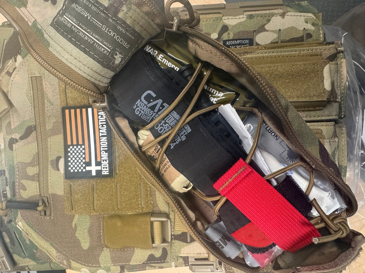 Redemption Tactical Crusader 2.0® l St. Michael FULL ARMOR KIT COMBO PACKAGE with Crusader 2.0 +IFAK Medical Kit + LEVEL IV (2) 10x12 Front/Back Plates (2) 6x8 Side Plates (Level III PE)