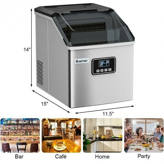 Silver Stainless Ice Maker 48 Lbs Self Clean LCD-Adventure