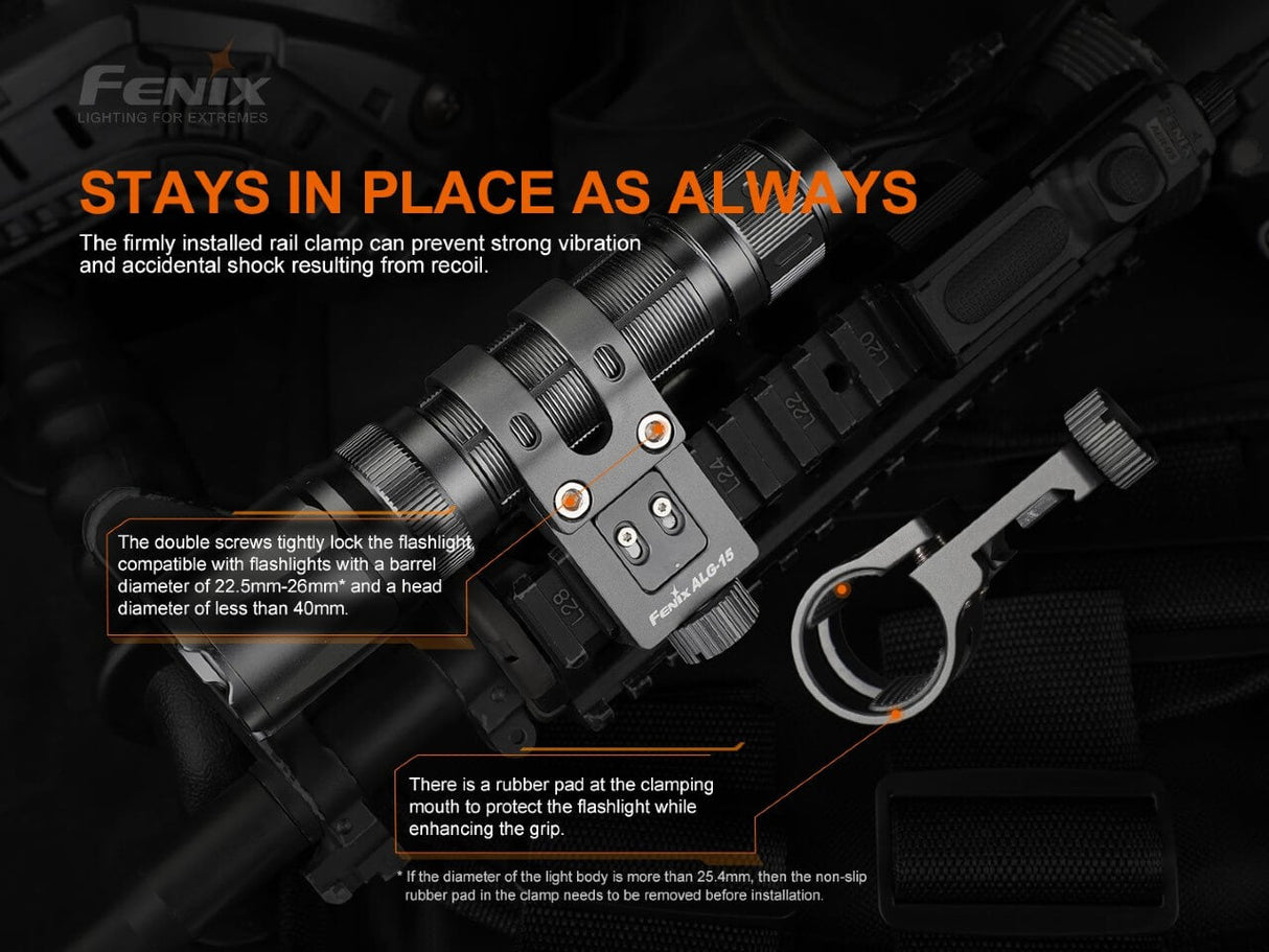 Fenix ALG 15 Tactical Rail Mount With Tool Free Attachment Rotary Knob For Picatinny Rails