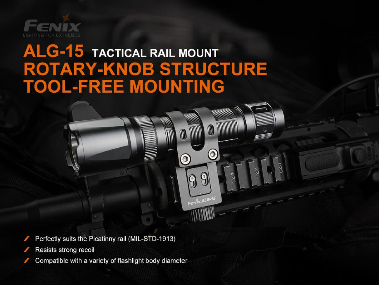 Fenix ALG 15 Tactical Rail Mount With Tool Free Attachment Rotary Knob For Picatinny Rails