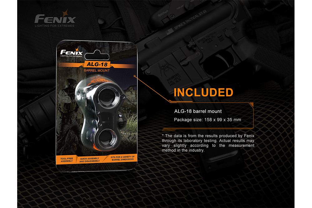 Fenix ALG18 Barrel Mount For Flashlights 18 To 23mm Rifles Quick Toolless Attachment