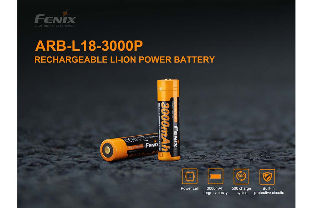 Fenix ARB-L18-3000P Rechargeable Li-Ion Battery For High-Drain Flashlights 14A Peak 10A Sustain Extended Runtime