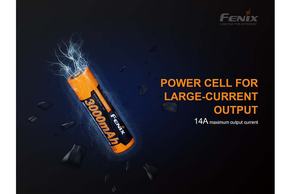 Fenix ARB-L18-3000P Rechargeable Li-Ion Battery For High-Drain Flashlights 14A Peak 10A Sustain Extended Runtime
