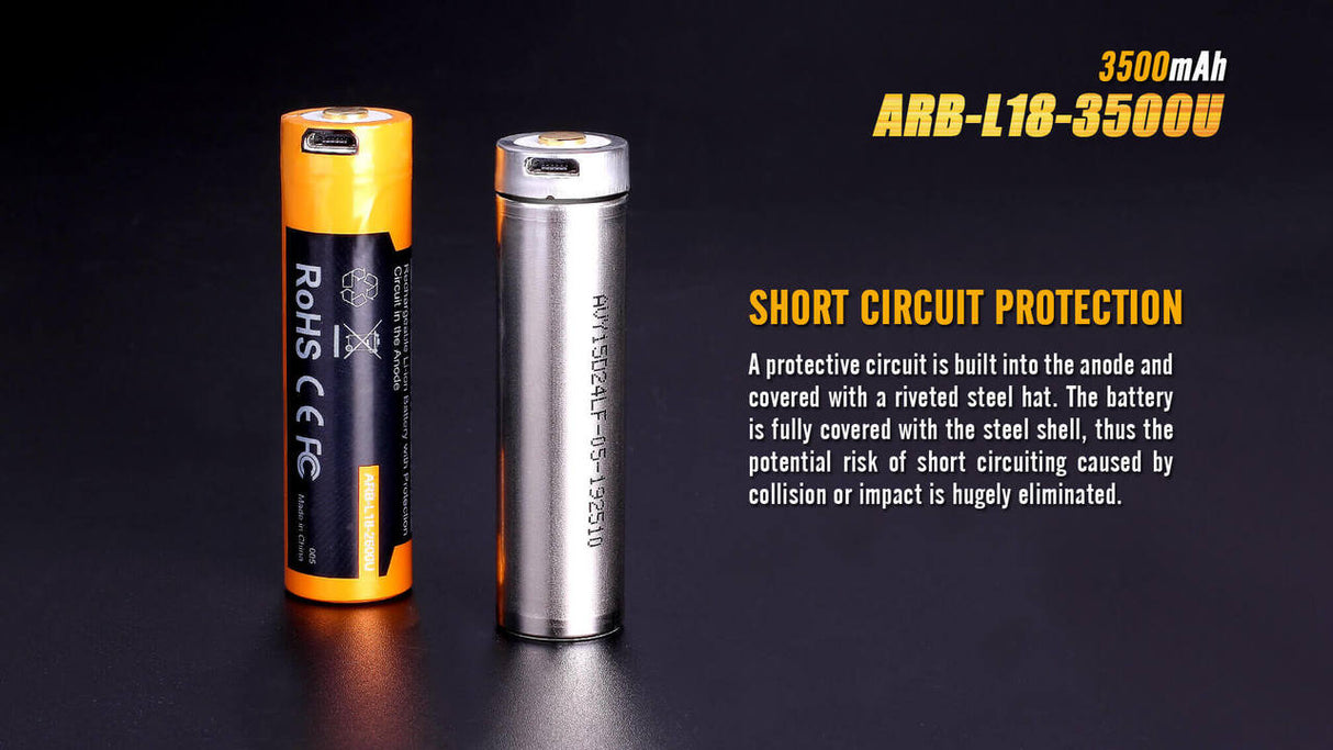 Fenix ARB-L18-3500U 18650 Battery USB Rechargeable High Capacity 3500mAh for High Performance Flashlights