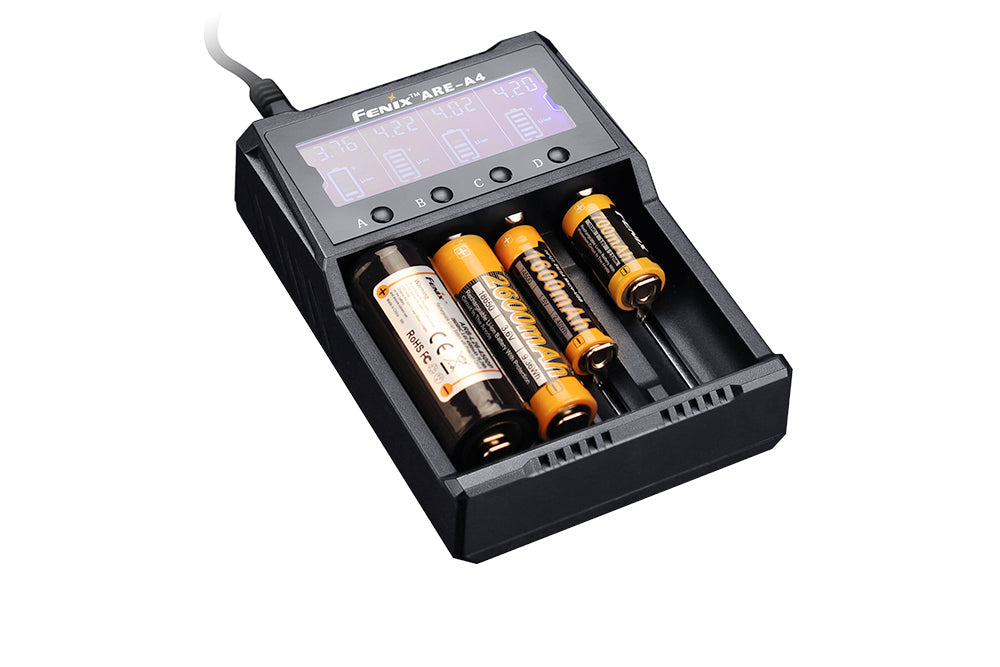 Fenix ARE A4 4 Channel Battery Charger Simultaneously Charges 4 Batteries 14500 18650 AA AAA NiMH NiCd For Techies
