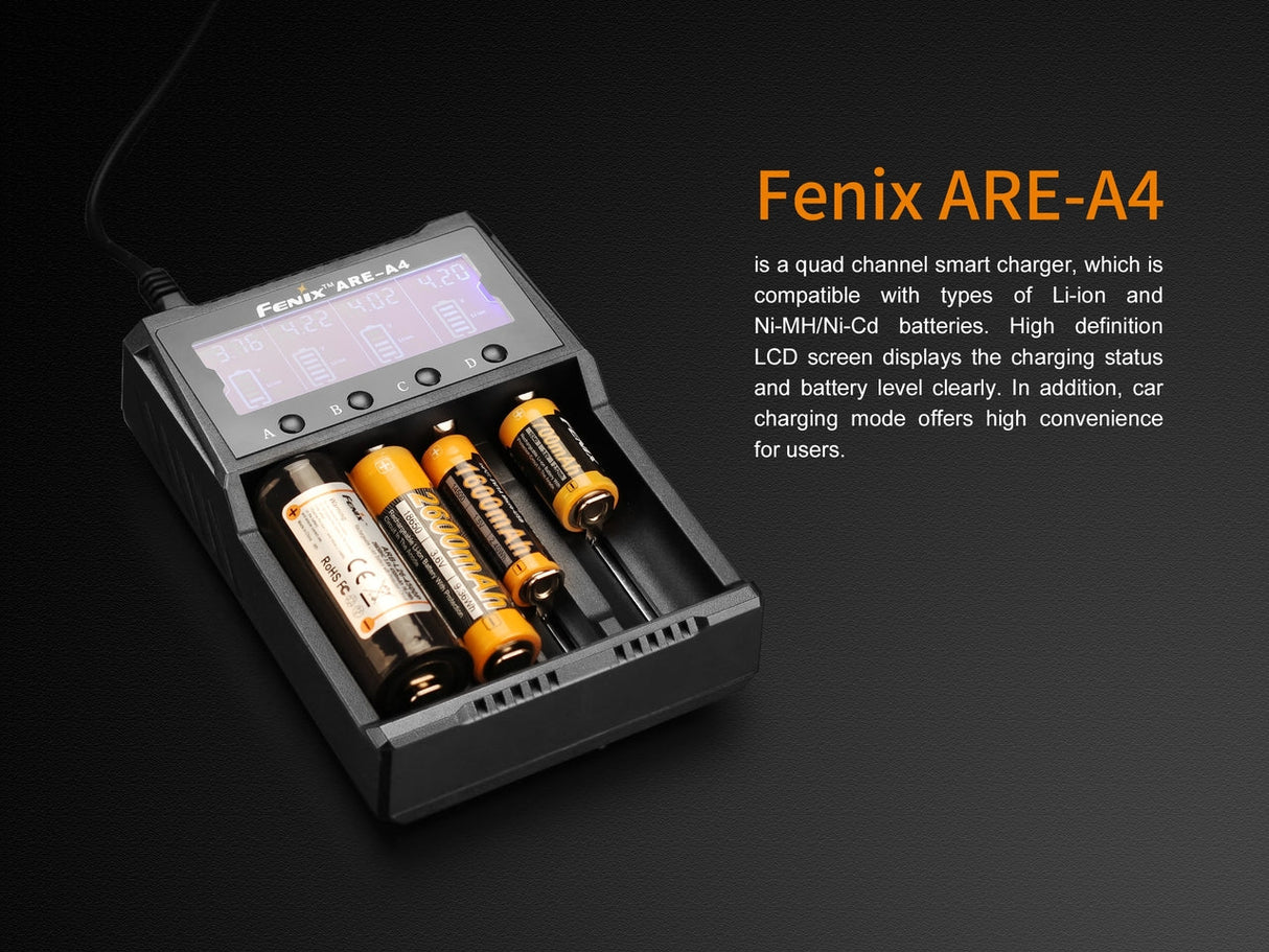 Fenix ARE A4 4 Channel Battery Charger Simultaneously Charges 4 Batteries 14500 18650 AA AAA NiMH NiCd For Techies