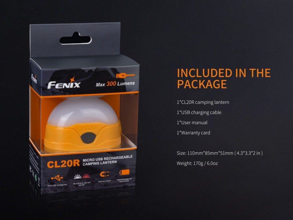 Fenix CL20R Rechargeable Camping Lantern With 300 Lumen White Light And Red Reading LED For Campers