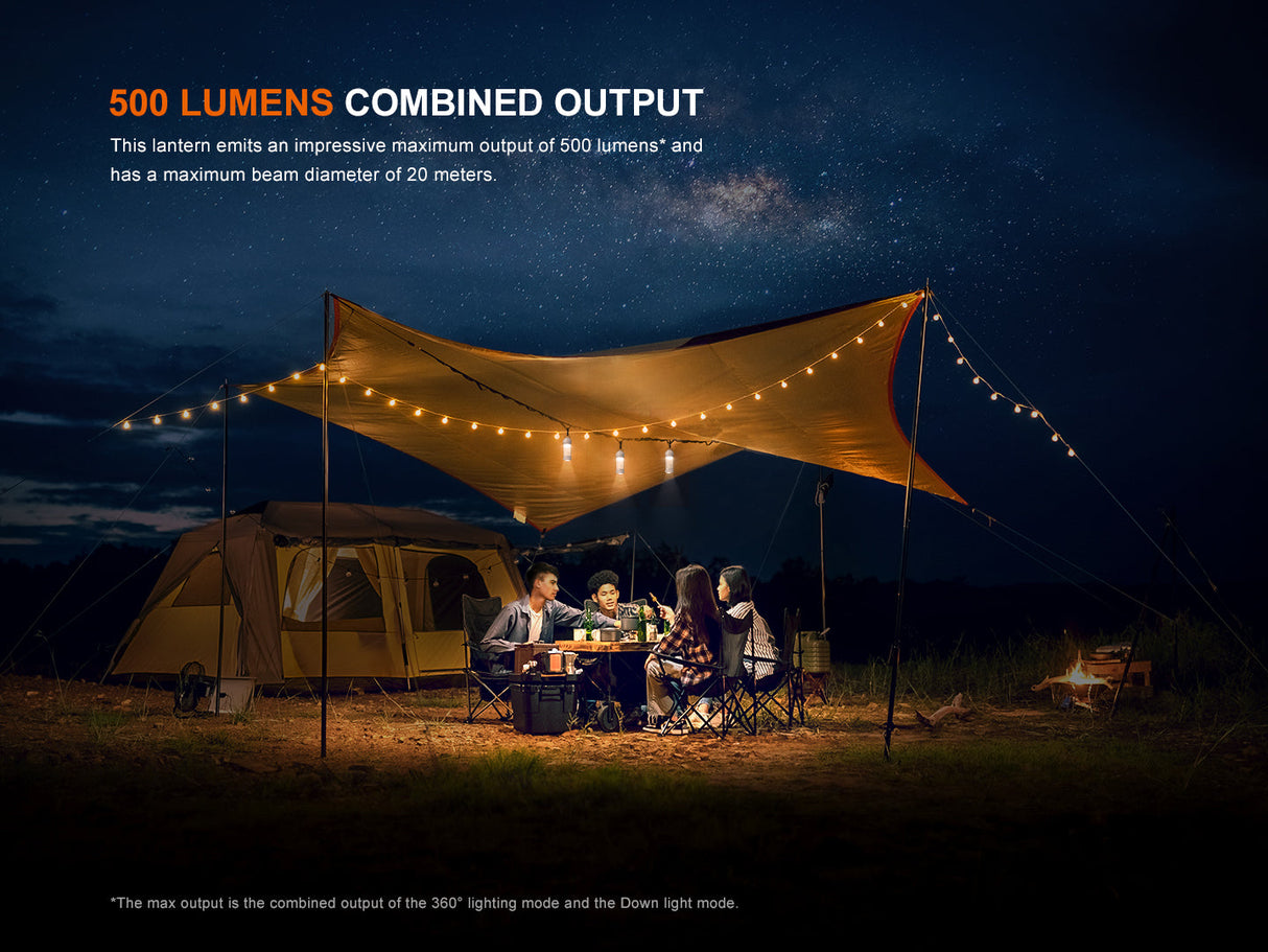 Fenix CL22R Camping Lantern 500 Lumen 200 Hour Runtime 360 Degree Illumination For Campers