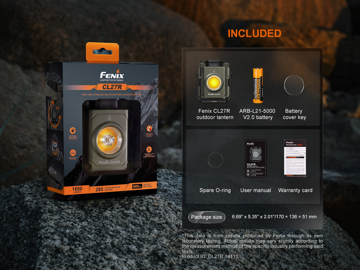 Fenix CL27R Lantern For Campers 1600 Lumens Dual Beam Spotlight And Floodlight 180m Beam Distance