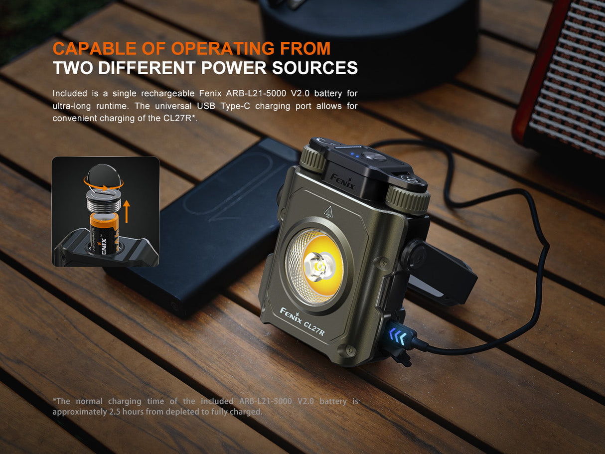 Fenix CL27R Lantern For Campers 1600 Lumens Dual Beam Spotlight And Floodlight 180m Beam Distance