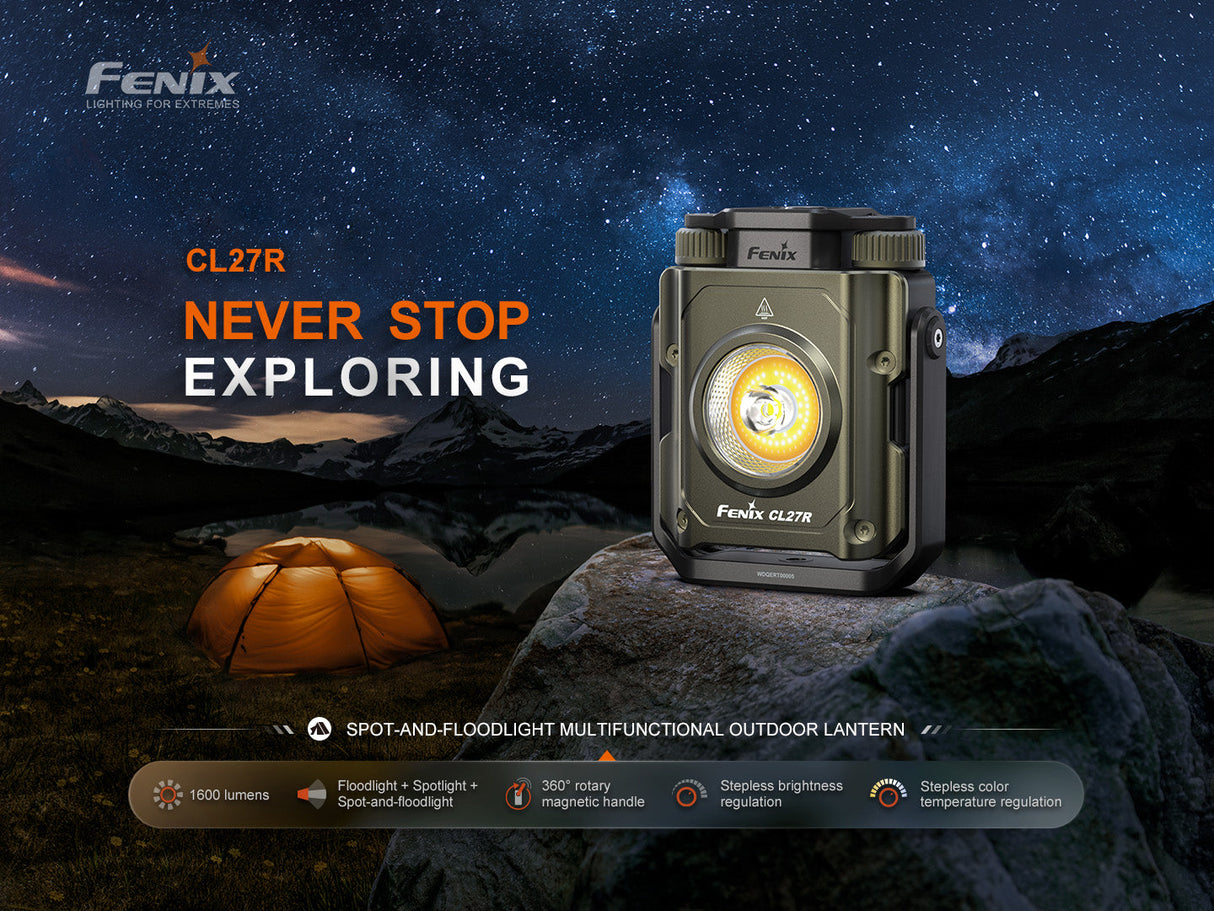 Fenix CL27R Lantern For Campers 1600 Lumens Dual Beam Spotlight And Floodlight 180m Beam Distance