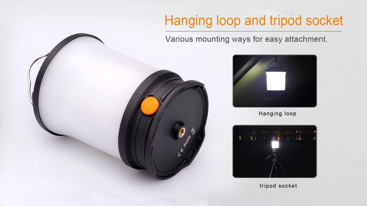 Fenix CL30R LED Lantern for Campers 650 Lumen Rechargeable USB Power Three Battery Compatibility Outdoor Ready