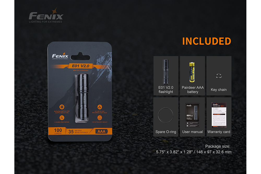 Fenix E01 V2.0 AAA LED Ultra Compact Keychain Flashlight 100 Lumens EDC For Outdoor Enthusiasts