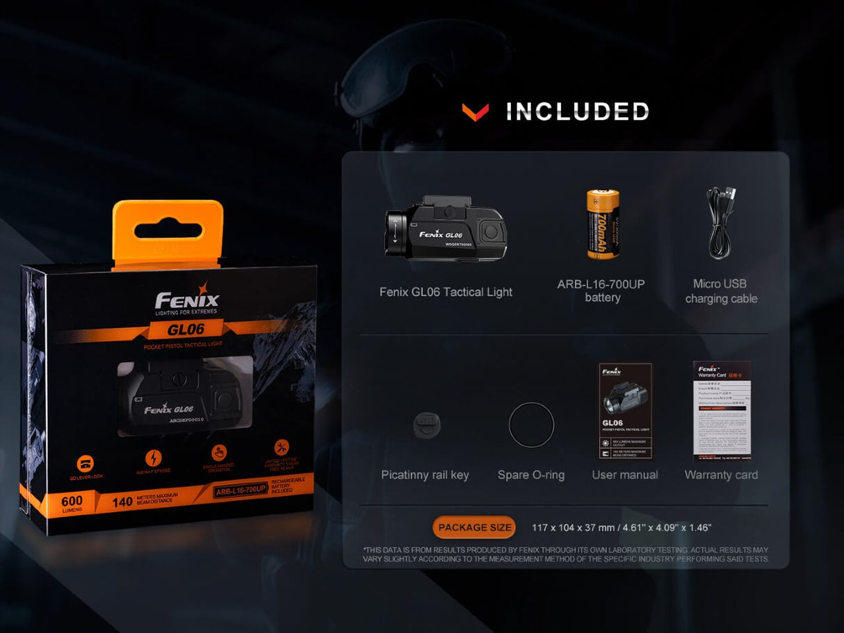 Fenix GL06 Pistol Light 600 Lumen High Intensity Beam Strobe Quick Release Glock Picatinny Rail