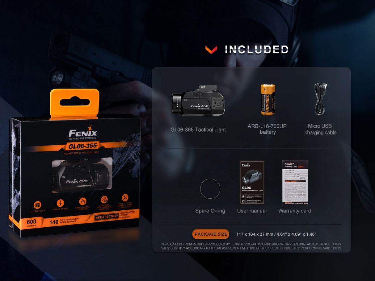 Fenix GL06 Pistol Light 600 Lumen High Intensity Beam Strobe Quick Release Glock Picatinny Rail