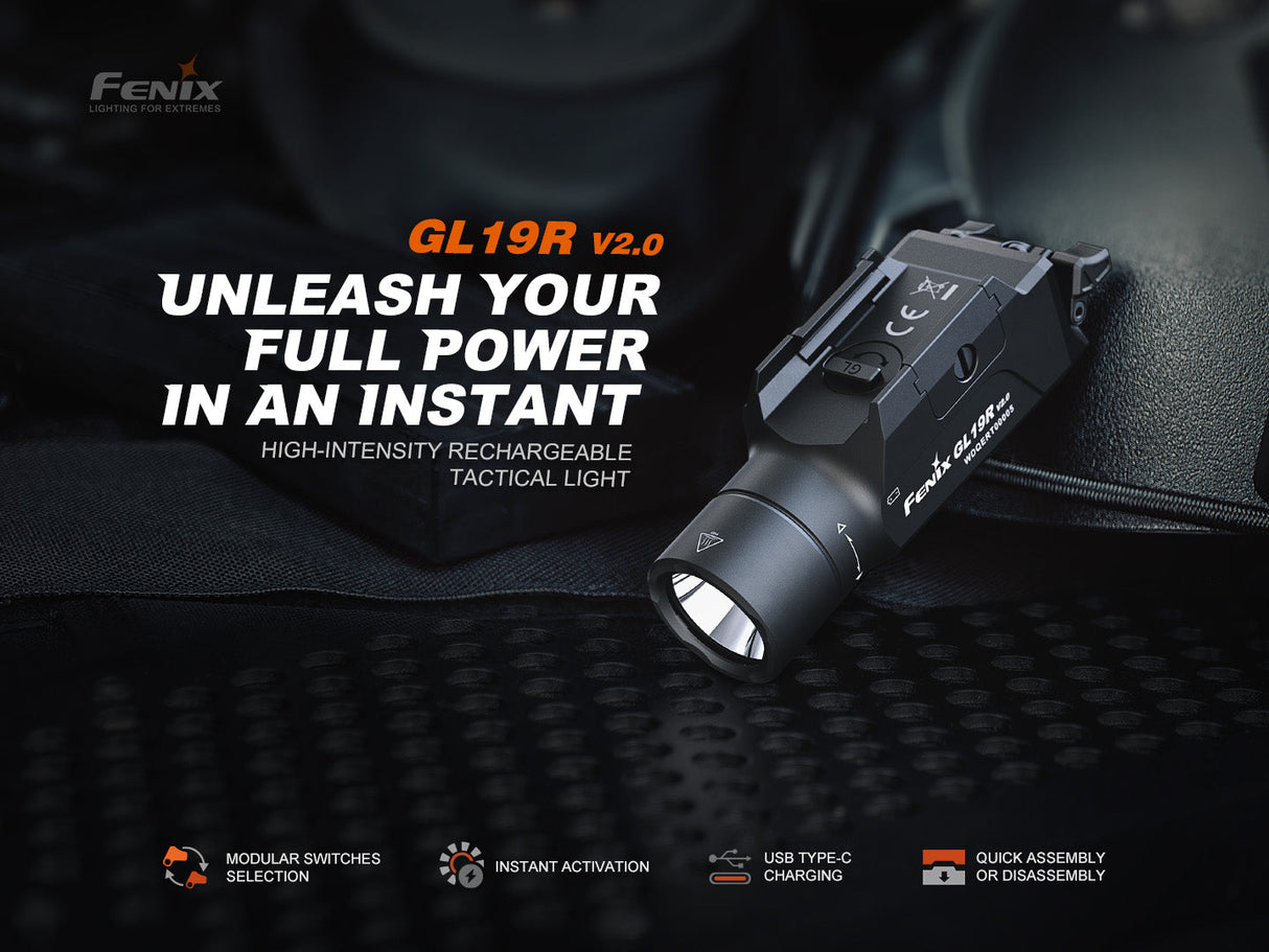 Fenix GL19R V2 Tactical Flashlight, 1200 Lumens, 44,300 Candela, 1378ft Beam, Compact Modular Light for Professionals
