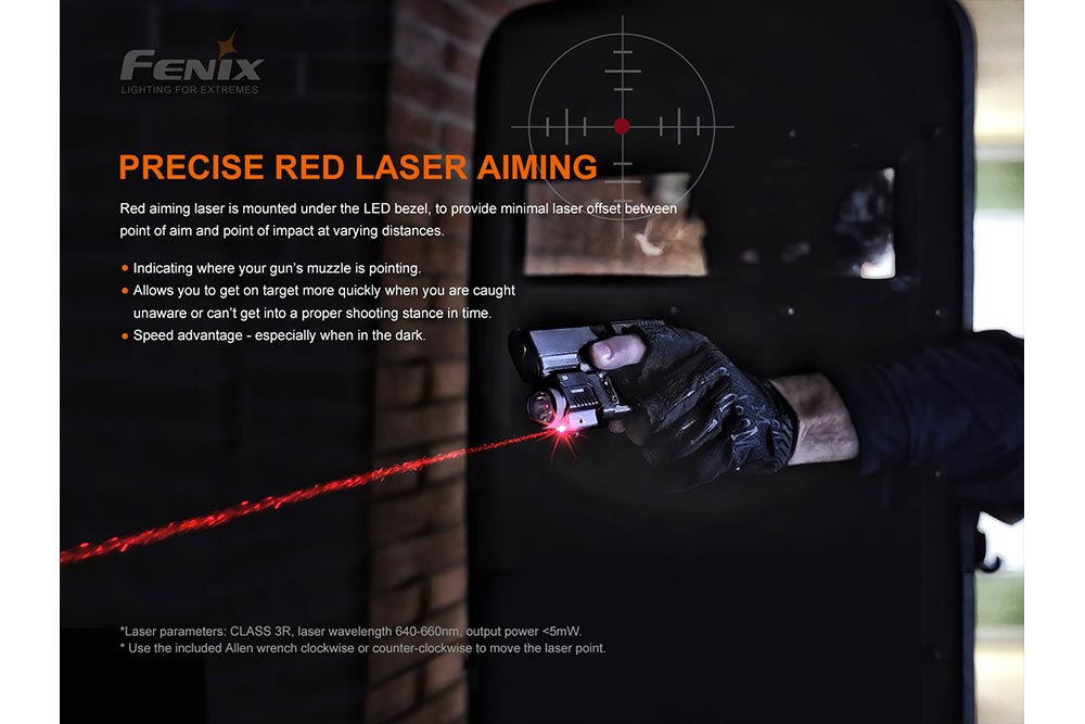 Fenix GL22 Tactical LED Light With Red Laser For Rail Systems, Ambidextrous Momentary Switch And Long Runtime For Pros