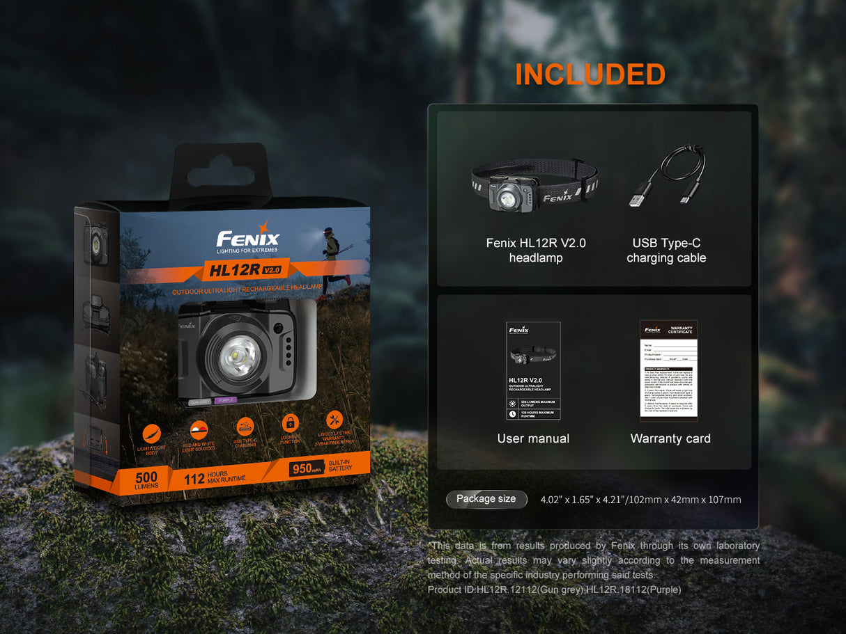 Fenix HL12R V2 Ultralight Rechargeable Headlamp 500 Lumen Output For Outdoor Enthusiasts