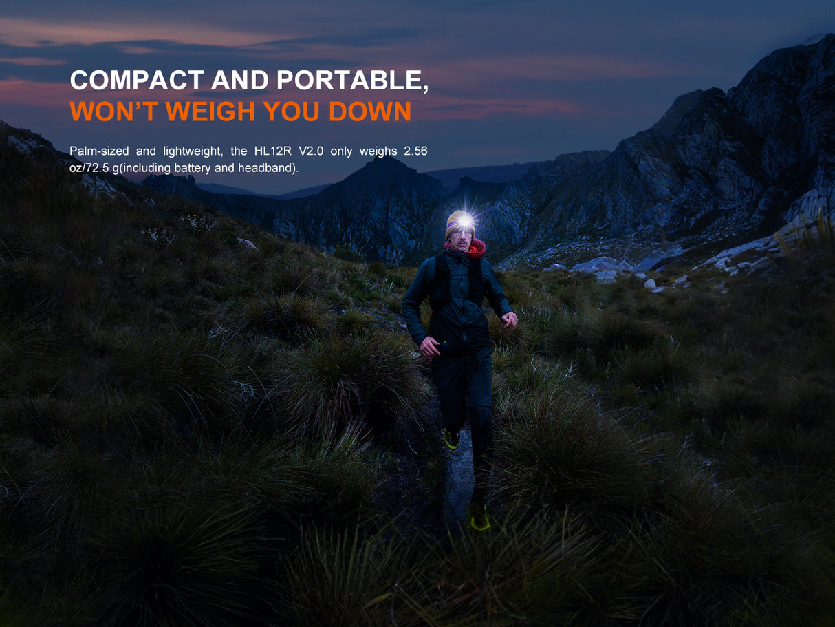 Fenix HL12R V2 Ultralight Rechargeable Headlamp 500 Lumen Output For Outdoor Enthusiasts