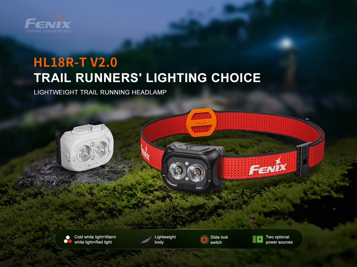 Fenix HL18R-T V2 Trail Running Headlamp Versatile 800 Lumen Output 410 Foot Beam White Warm Red Light