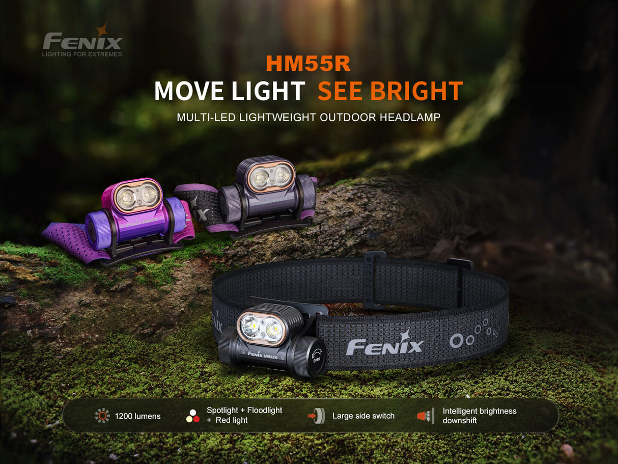Fenix HM55R Lightweight Multi-LED Headlamp For Outdoor Adventurers 1200 Lumens Spotlight Flood Red Modes