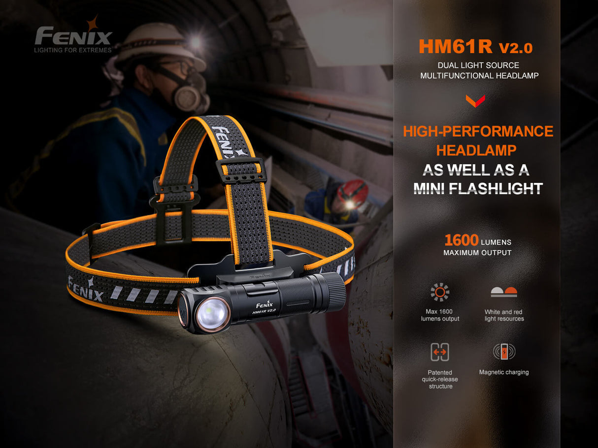 Fenix HM61R V2 Rechargeable Headlamp 1600 Lumens Compact Lightweight Outdoor Adventurers