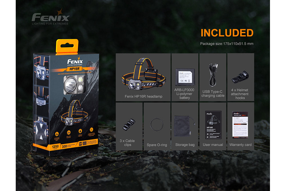 Fenix HP16R Powerful Rechargeable Headlamp 1250 Lumens USB C Battery Case For Outdoor Adventurers