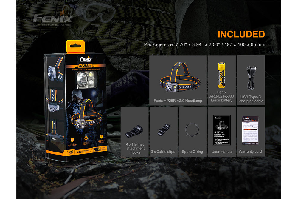 Fenix HP25R V2.0 Headlamp 1600 Lumens Ultra Bright Rechargeable 5000mAh Battery For Outdoor Enthusiasts