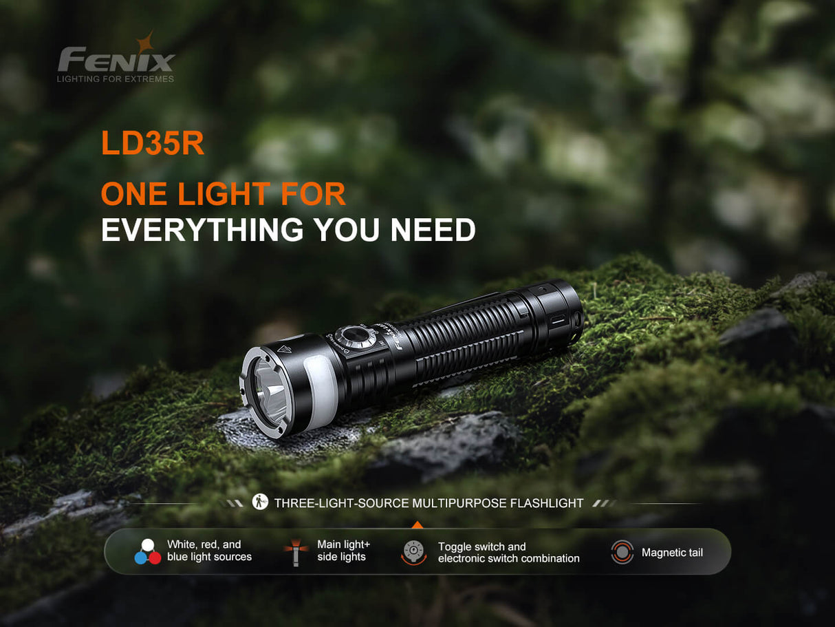 Fenix LD35R Tactical Flashlight USB C Rechargeable 1800 Lumen Multimode Lantern With COB Panels For Outdoor Enthusiasts