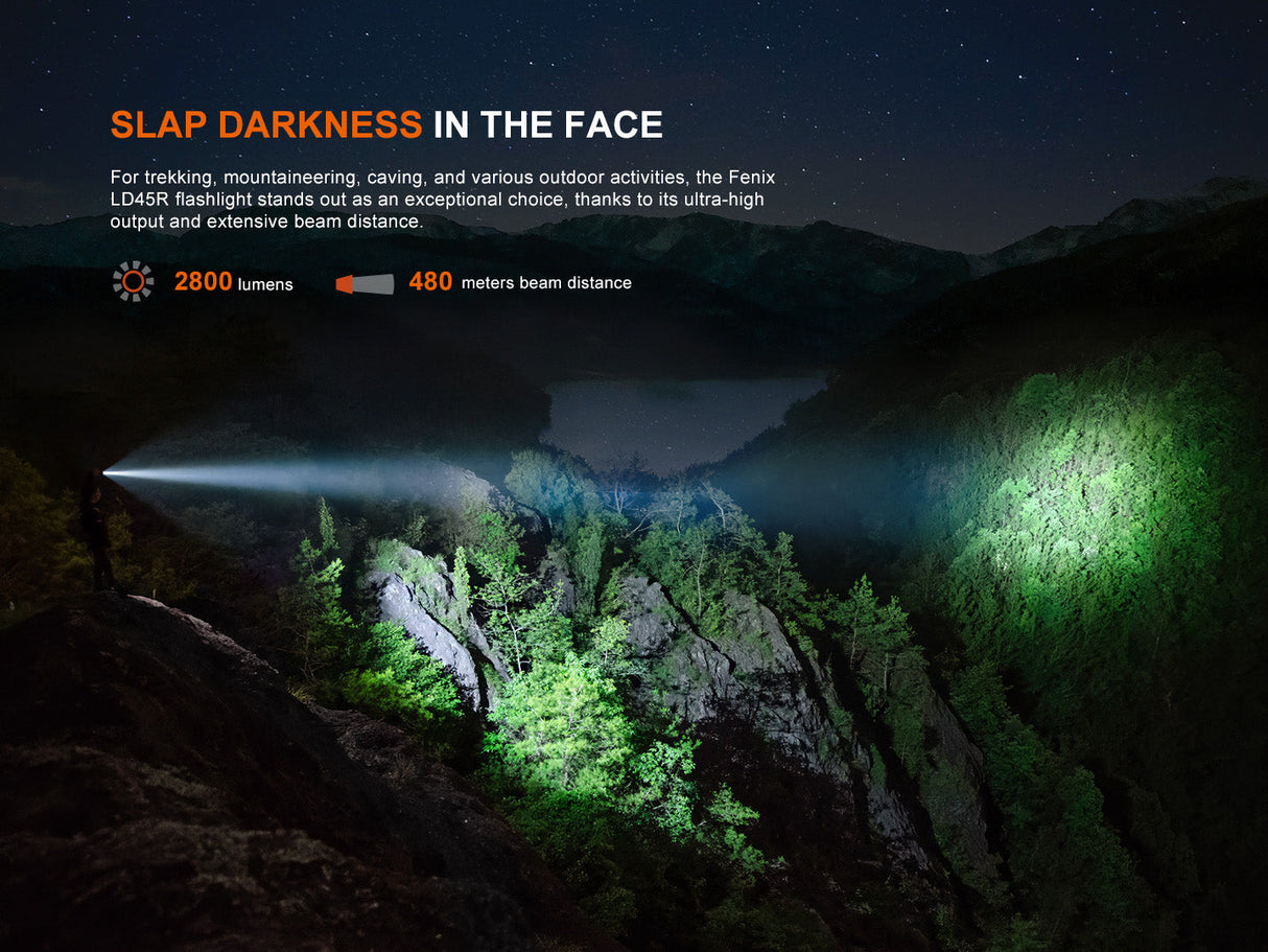 Fenix LD45R Digital Focus Rechargeable Flashlight 2800 Lumens One Hand Operation OLED Display USB C Outdoor Use