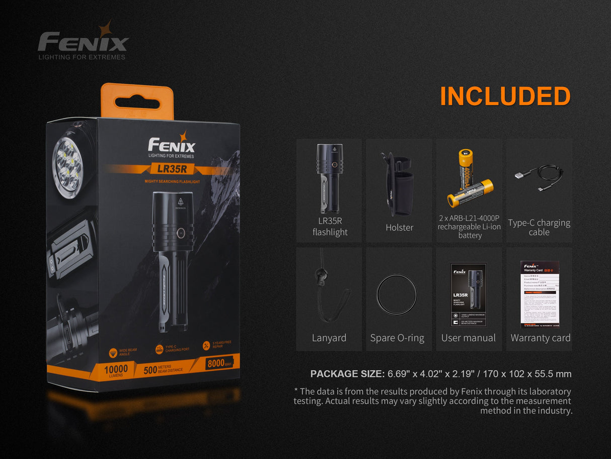 Fenix LR35R Rechargeable LED Flashlight 10000 Lumens High Power Searchlight For Outdoor Pros
