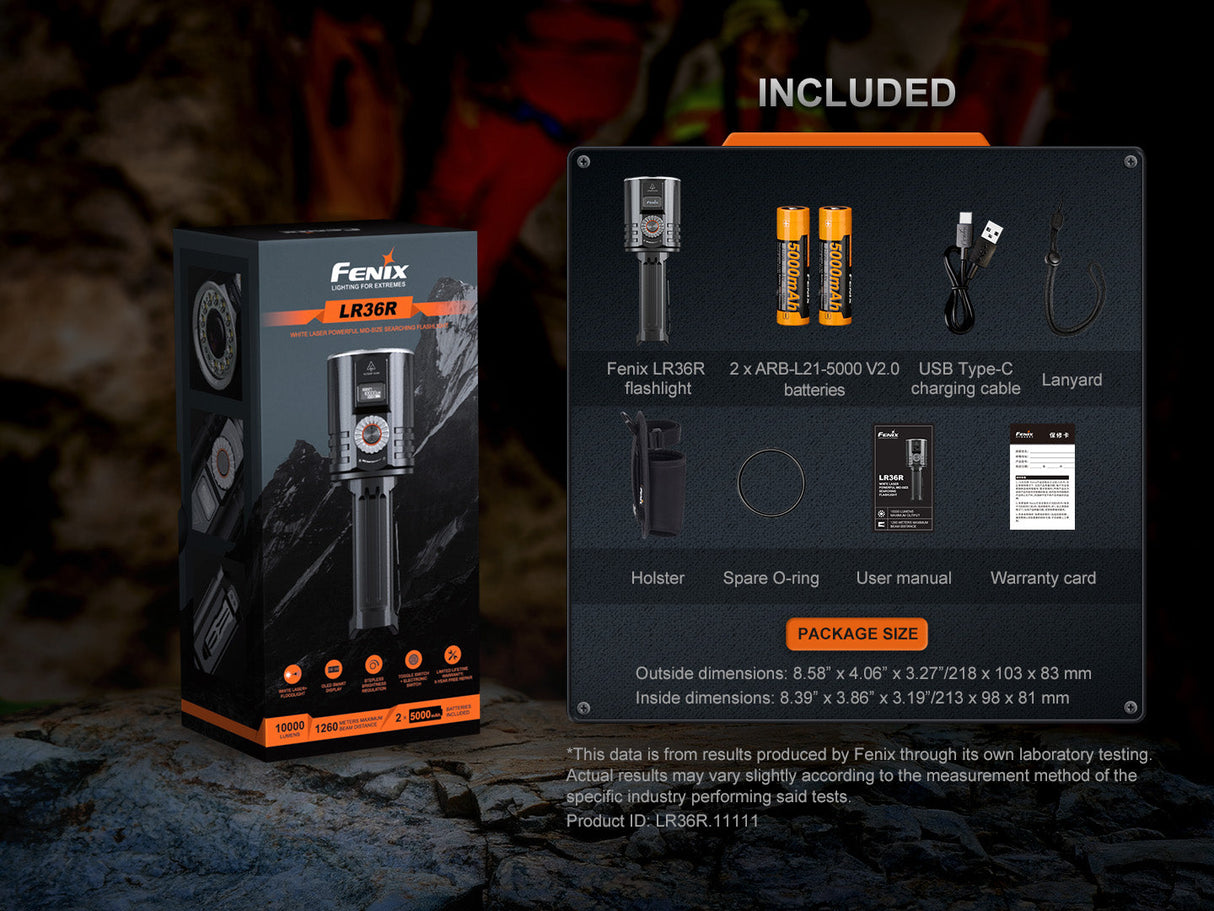 Fenix LR36R Powerful White Laser Flashlight for Rescue and Tactical Ops 10000 Lumen OLED Display