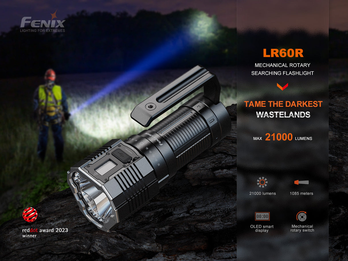 Fenix LR60R Rechargeable Searchlight 21000 Lumens OLED Display Long Range Beam Outdoor Pros