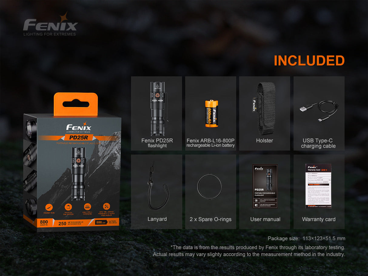 Fenix PD25R USB-C Rechargeable LED Flashlight – Trail-Ready