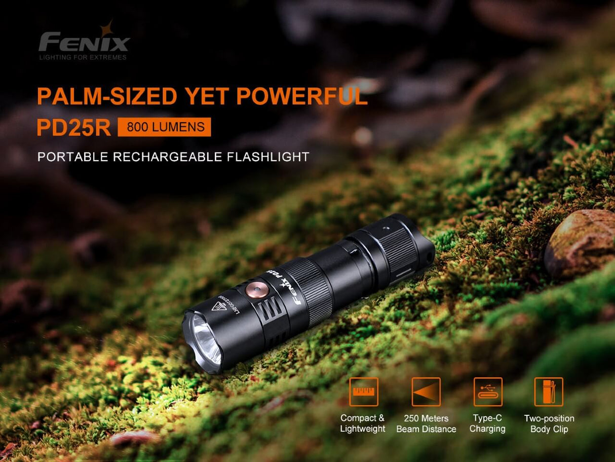 Fenix PD25R USB-C Rechargeable LED Flashlight – Trail-Ready