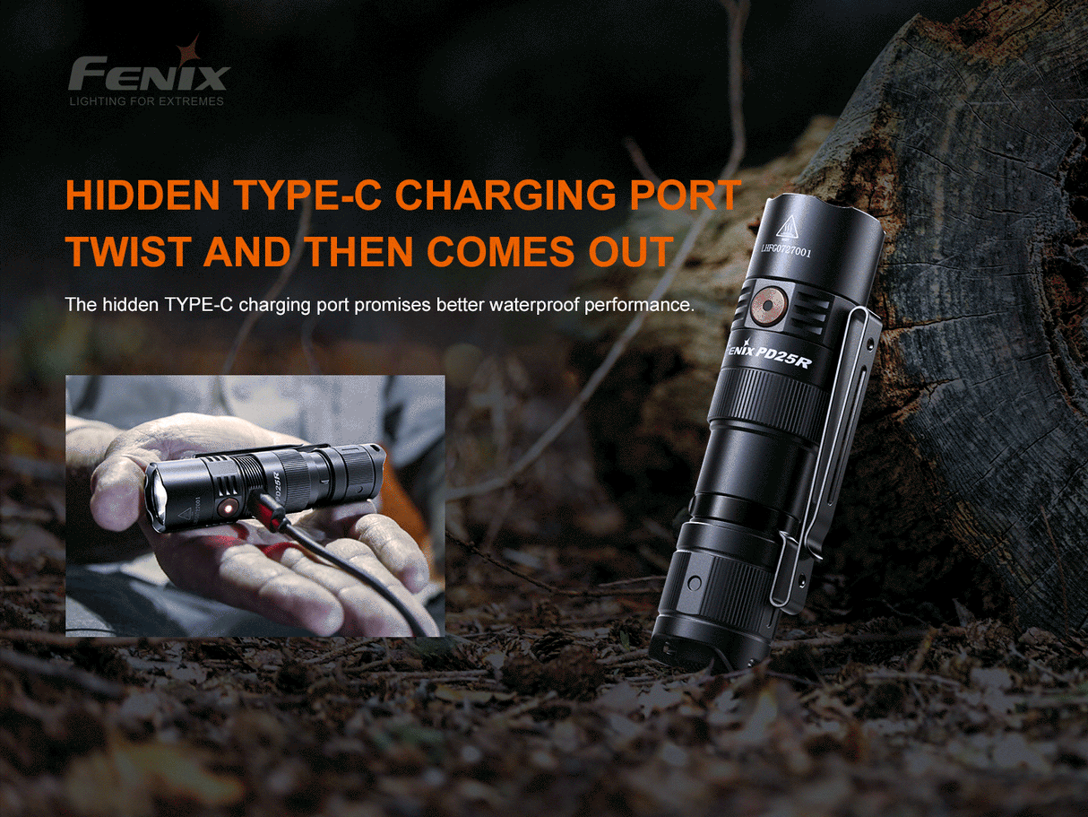 Fenix PD25R USB-C Rechargeable LED Flashlight – Trail-Ready